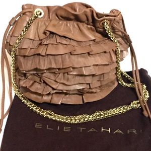 ELIE TAHARI Leather & Silk Ruffle Bag